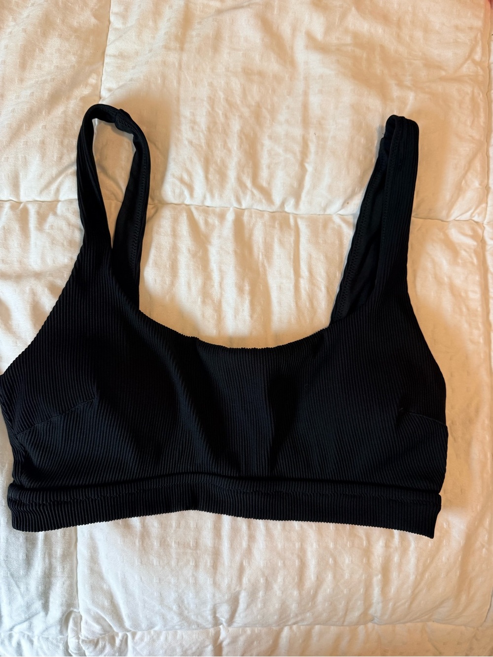 aerie Black Ribbed Scoop Swim Top